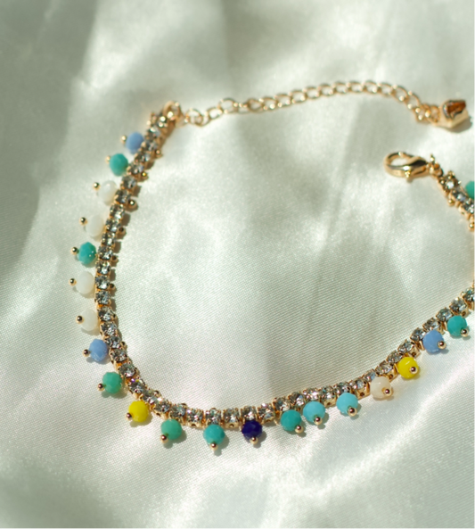 Rainbow Drop Crystal Anklet (Gold)