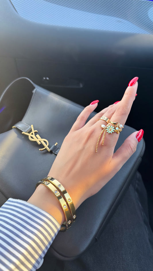 Blue Daisy Charm Ring