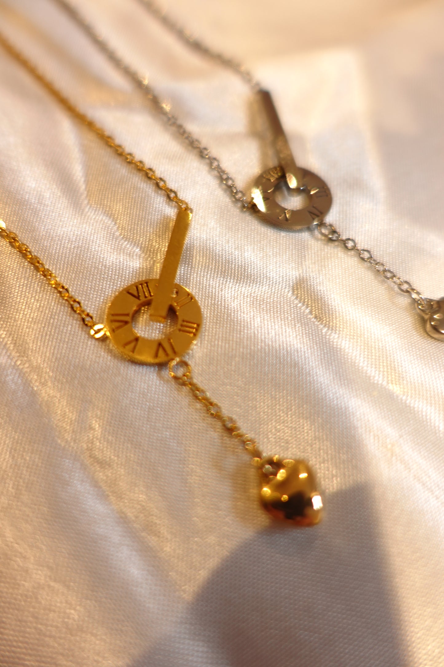 Roman Numeral Heart Drop Necklace — 18K Gold Plated