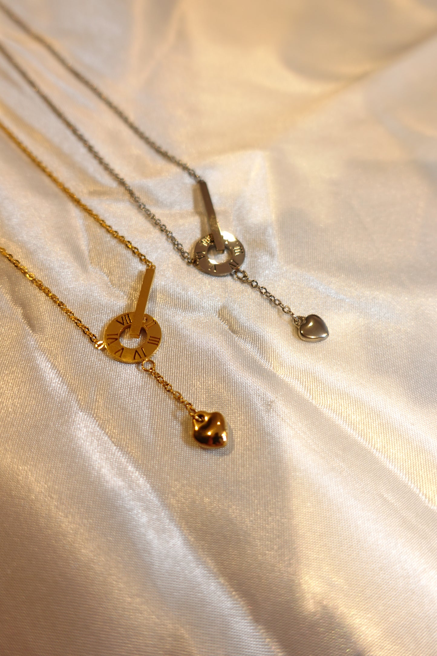 Roman Numeral Heart Drop Necklace — 18K Gold Plated