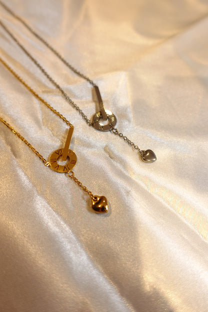 Roman Numeral Heart Drop Necklace — 18K Gold Plated