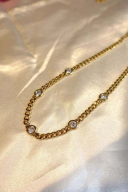 Bezel CZ Chain Necklace — 18K Gold Plated
