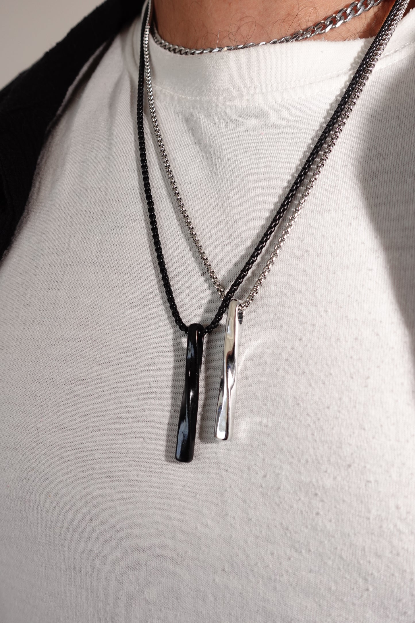 Steel Bar Necklace (Silver & Black)