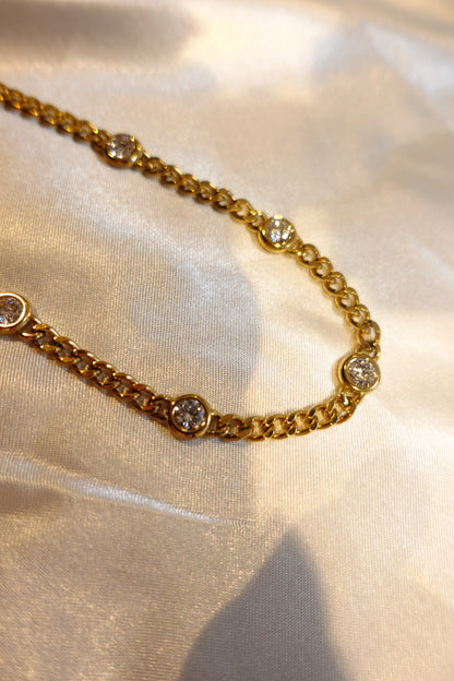 Bezel CZ Chain Necklace — 18K Gold Plated