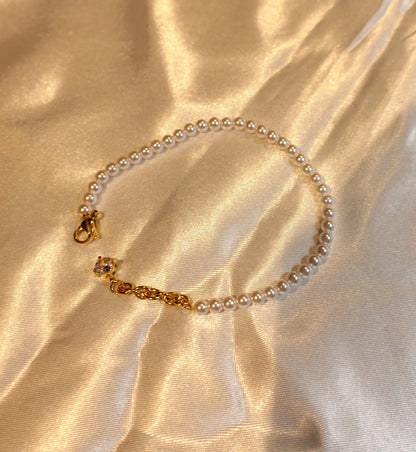 Pearl CZ Accent Bracelet — 18K Gold Plated