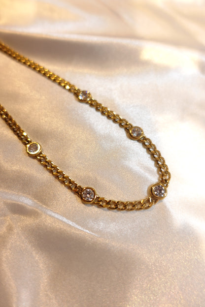 Bezel CZ Chain Necklace — 18K Gold Plated