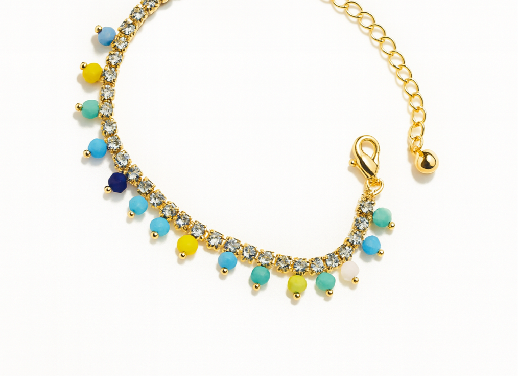 Rainbow Drop Crystal Anklet (Gold)