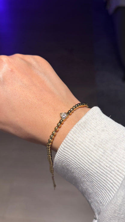 Heart CZ Beaded Bracelet — 18K Gold Plated