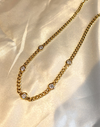 Bezel CZ Chain Necklace — 18K Gold Plated