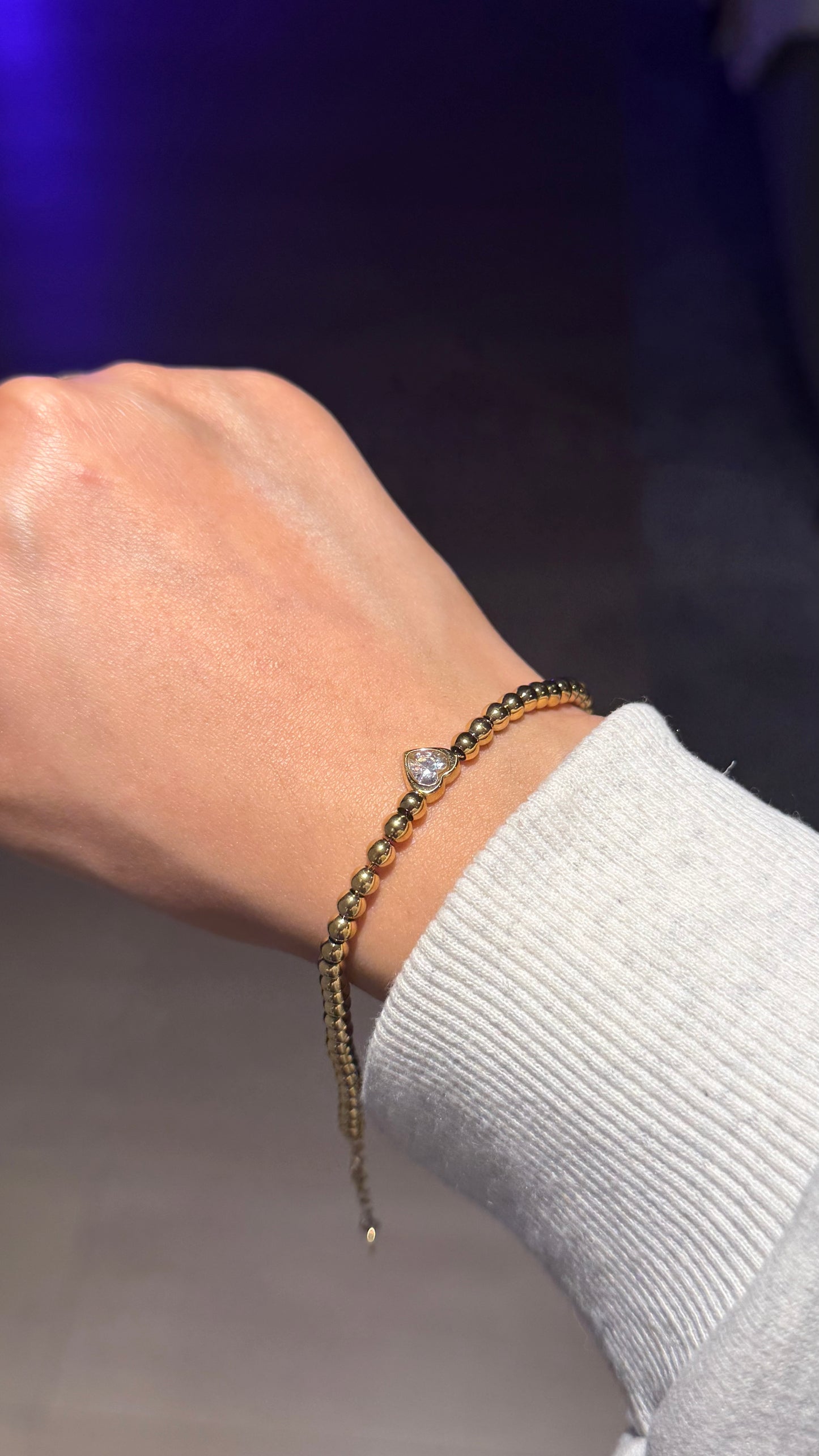 Heart CZ Beaded Bracelet — 18K Gold Plated