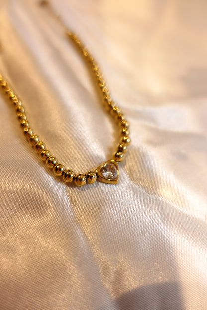 Heart CZ Beaded Bracelet — 18K Gold Plated
