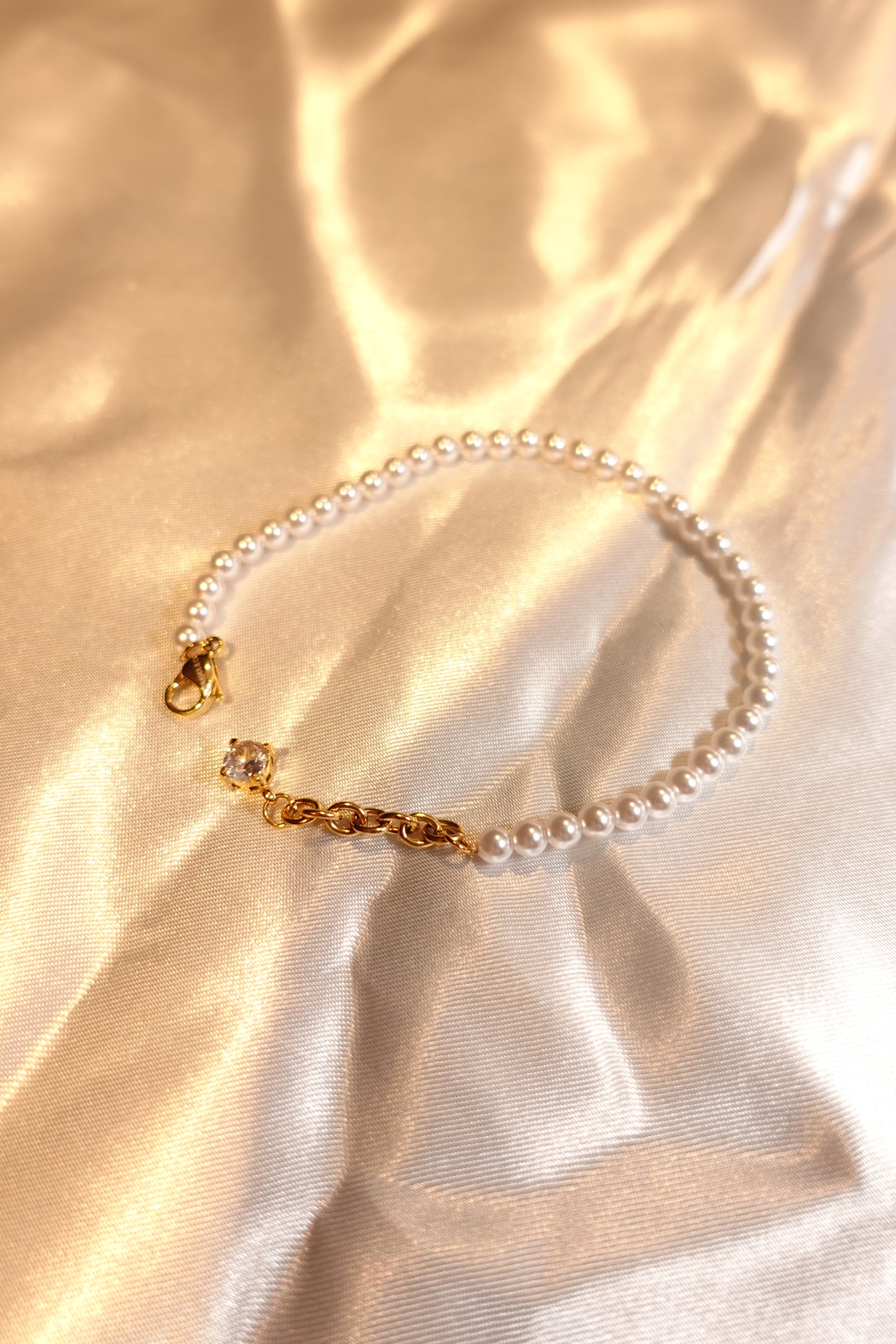 Pearl CZ Accent Bracelet — 18K Gold Plated