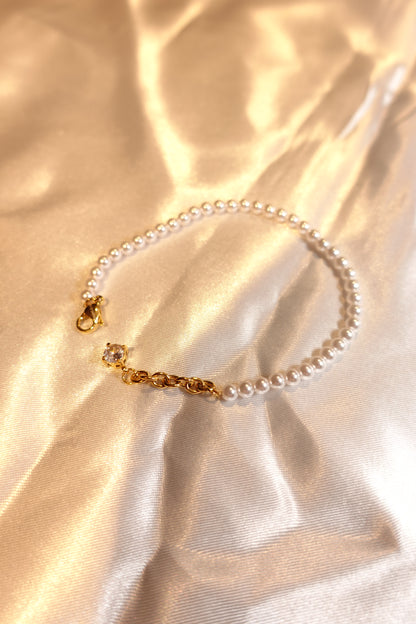Pearl CZ Accent Bracelet — 18K Gold Plated