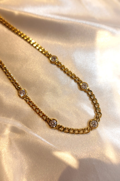Bezel CZ Chain Necklace — 18K Gold Plated