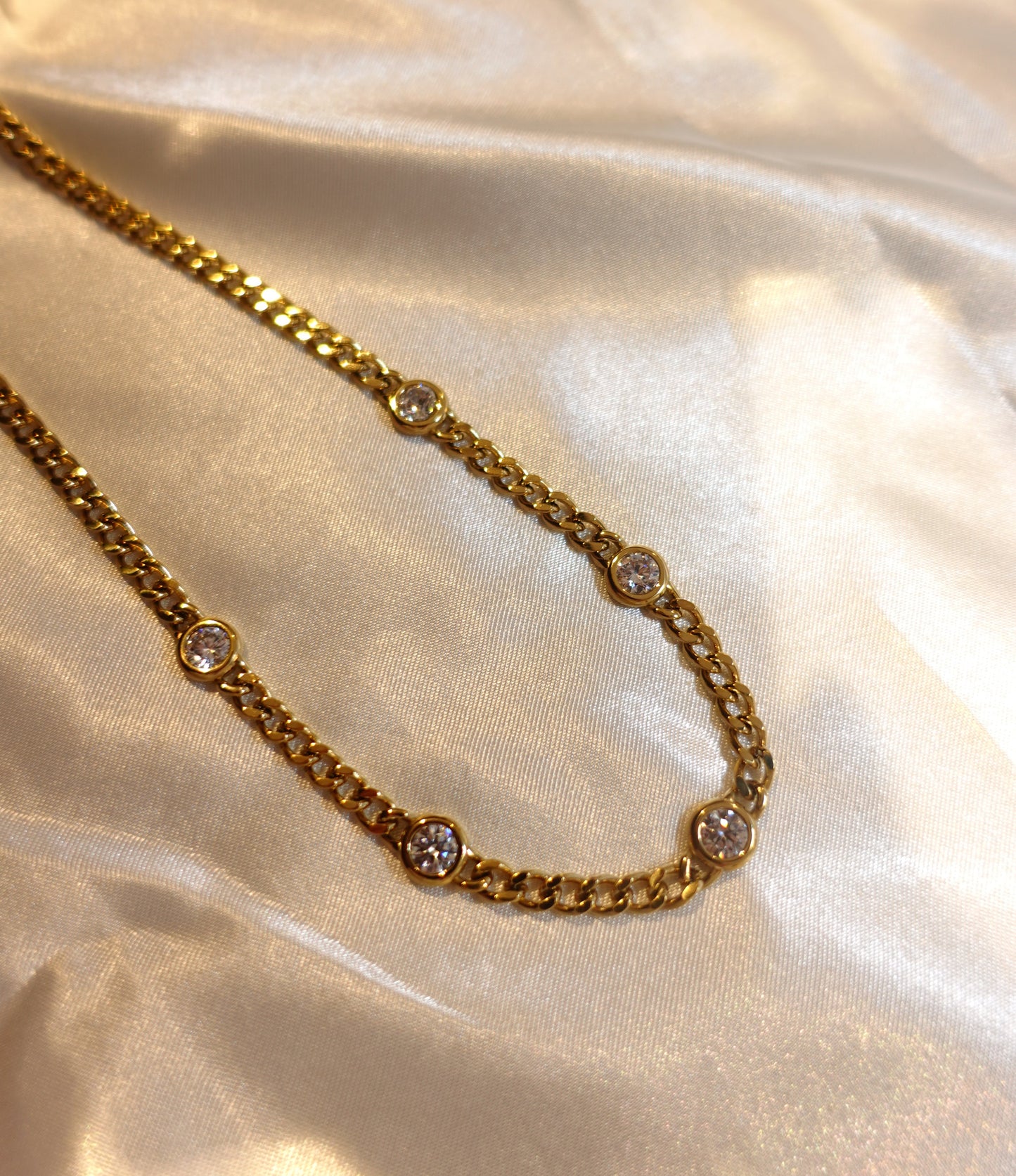 Bezel CZ Chain Necklace — 18K Gold Plated