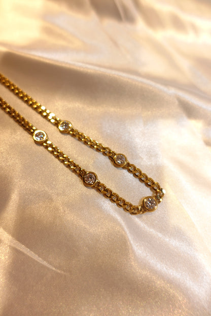 Bezel CZ Chain Necklace — 18K Gold Plated