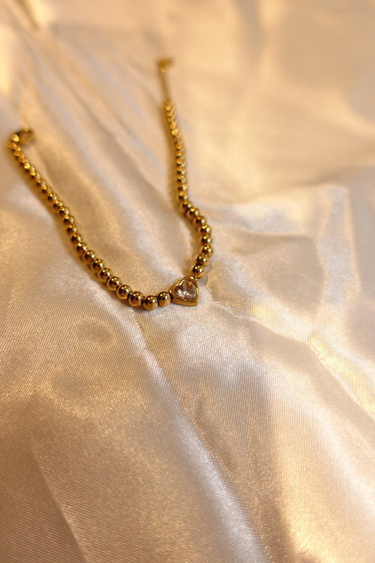 Heart CZ Beaded Bracelet — 18K Gold Plated