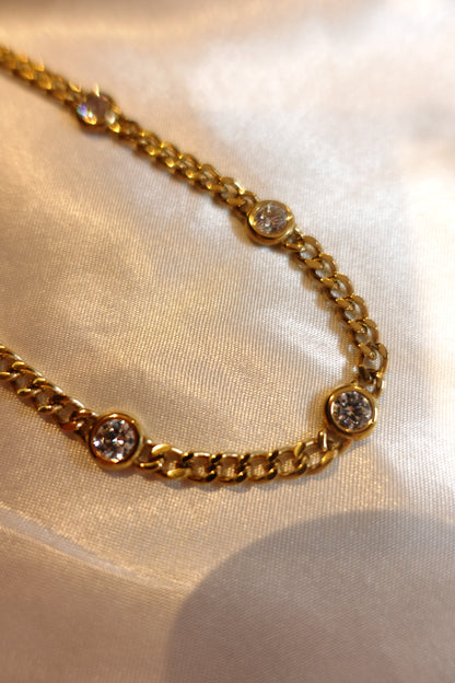 Bezel CZ Chain Necklace — 18K Gold Plated
