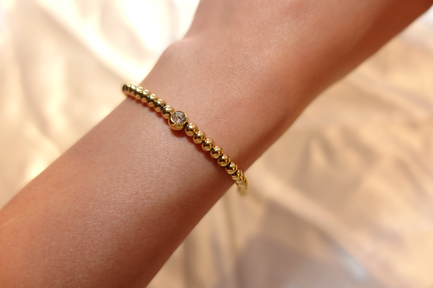 Gold Beaded CZ Bracelet — 18K Gold Plated