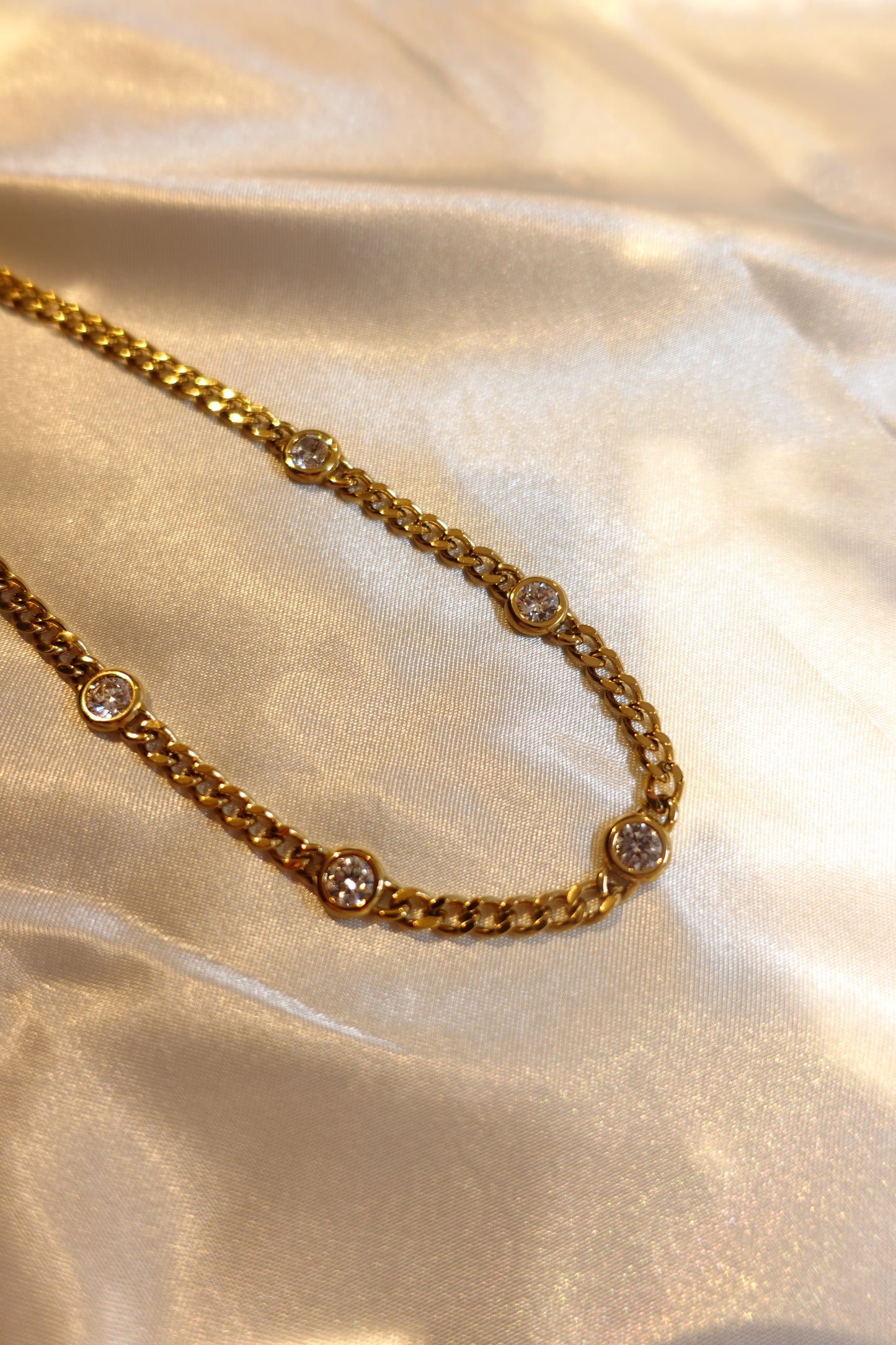 Bezel CZ Chain Necklace — 18K Gold Plated