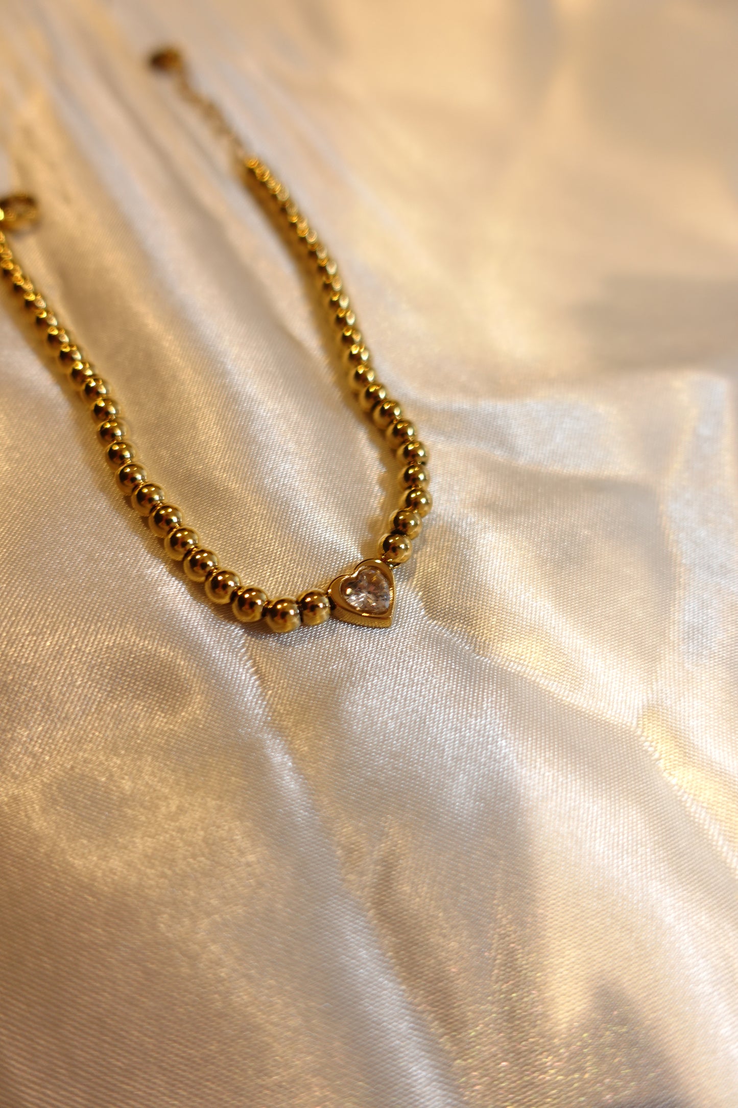 Heart CZ Beaded Bracelet — 18K Gold Plated