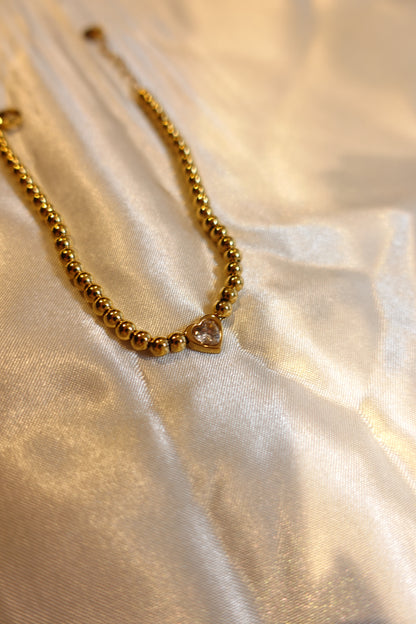 Heart CZ Beaded Bracelet — 18K Gold Plated