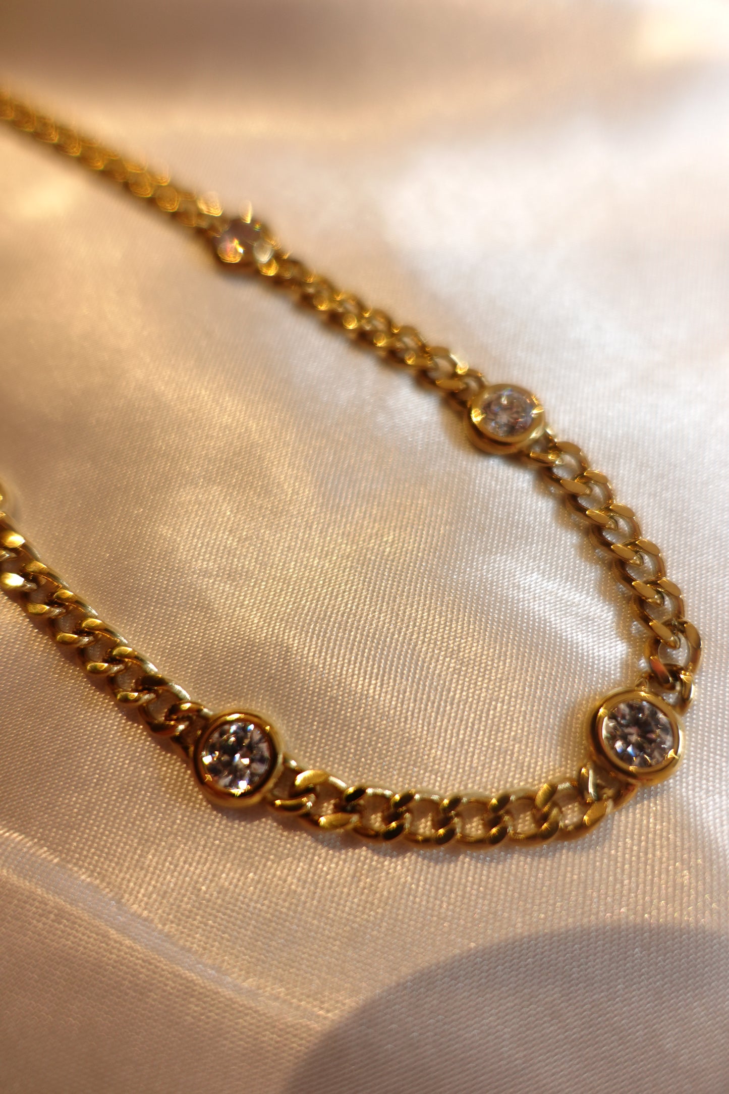 Bezel CZ Chain Necklace — 18K Gold Plated