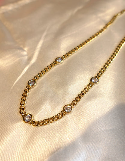 Bezel CZ Chain Necklace — 18K Gold Plated