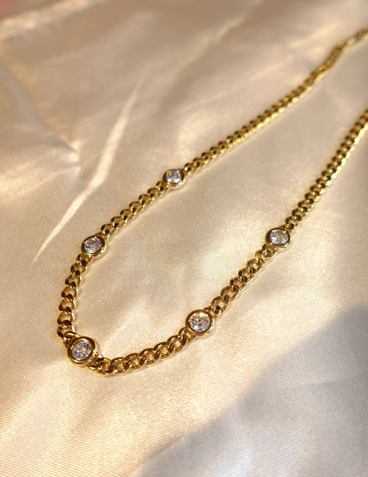Bezel CZ Chain Necklace — 18K Gold Plated