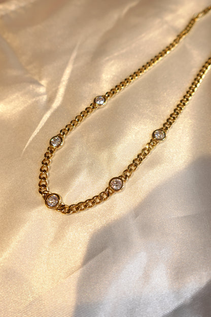 Bezel CZ Chain Necklace — 18K Gold Plated