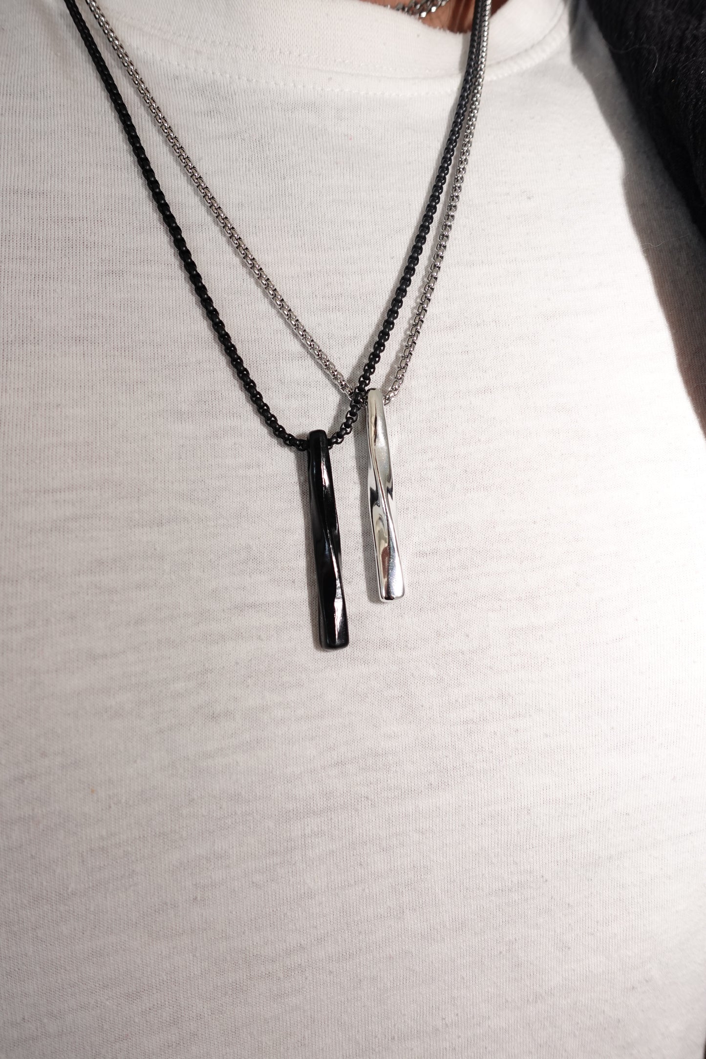 Steel Bar Necklace (Silver & Black)
