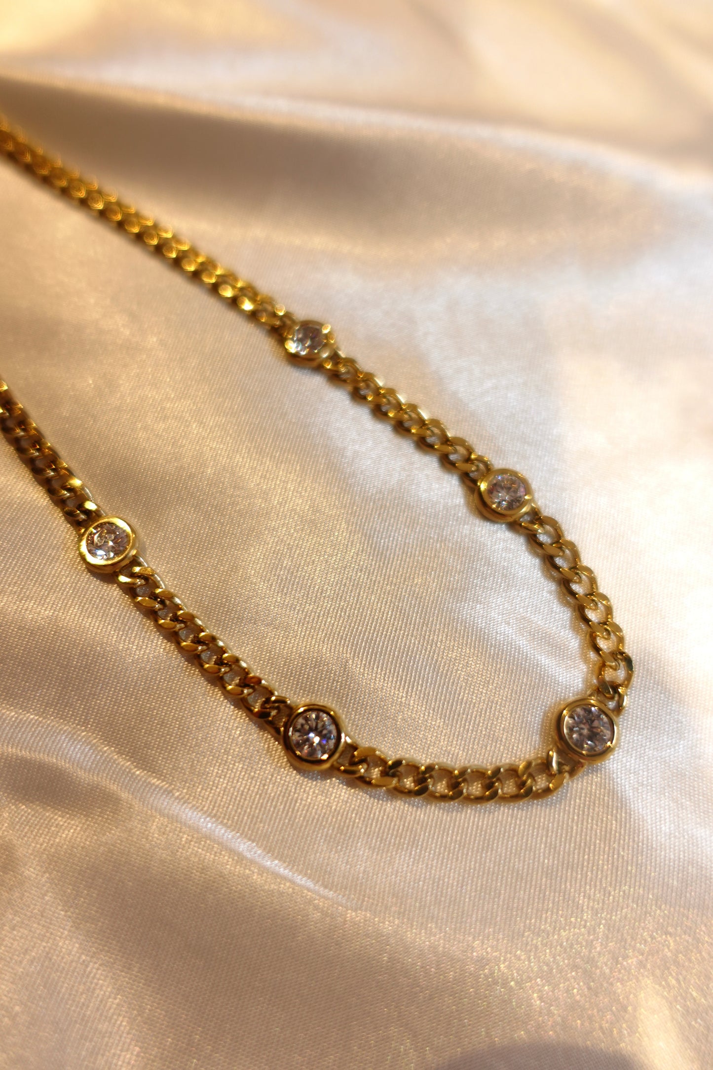 Bezel CZ Chain Necklace — 18K Gold Plated