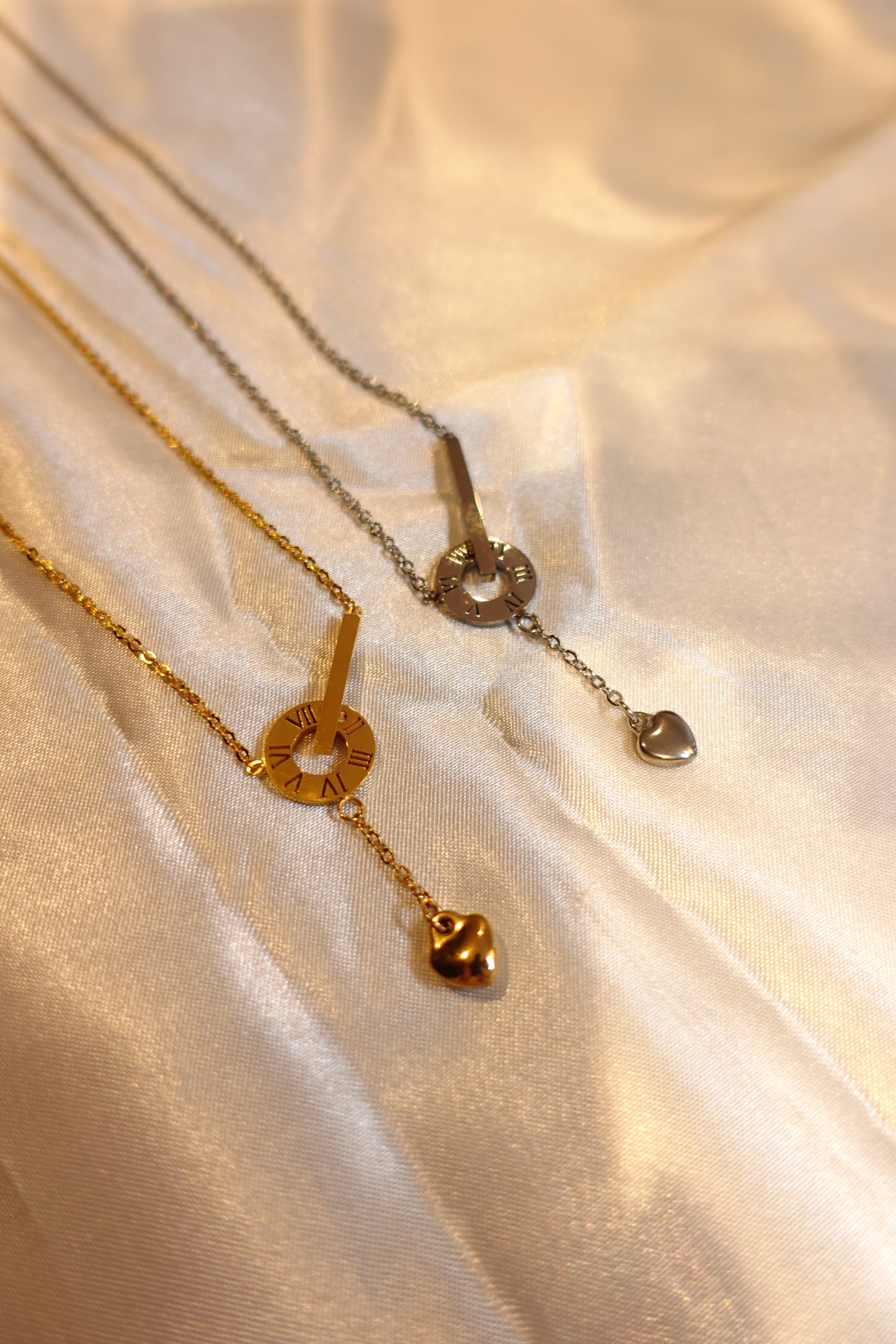 Roman Numeral Heart Drop Necklace — 18K Gold Plated