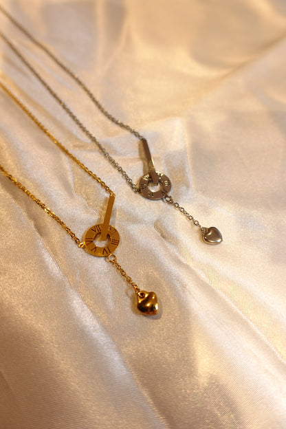 Roman Numeral Heart Drop Necklace — 18K Gold Plated