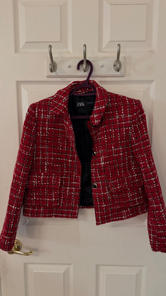 Zara Red Cropped Blazer