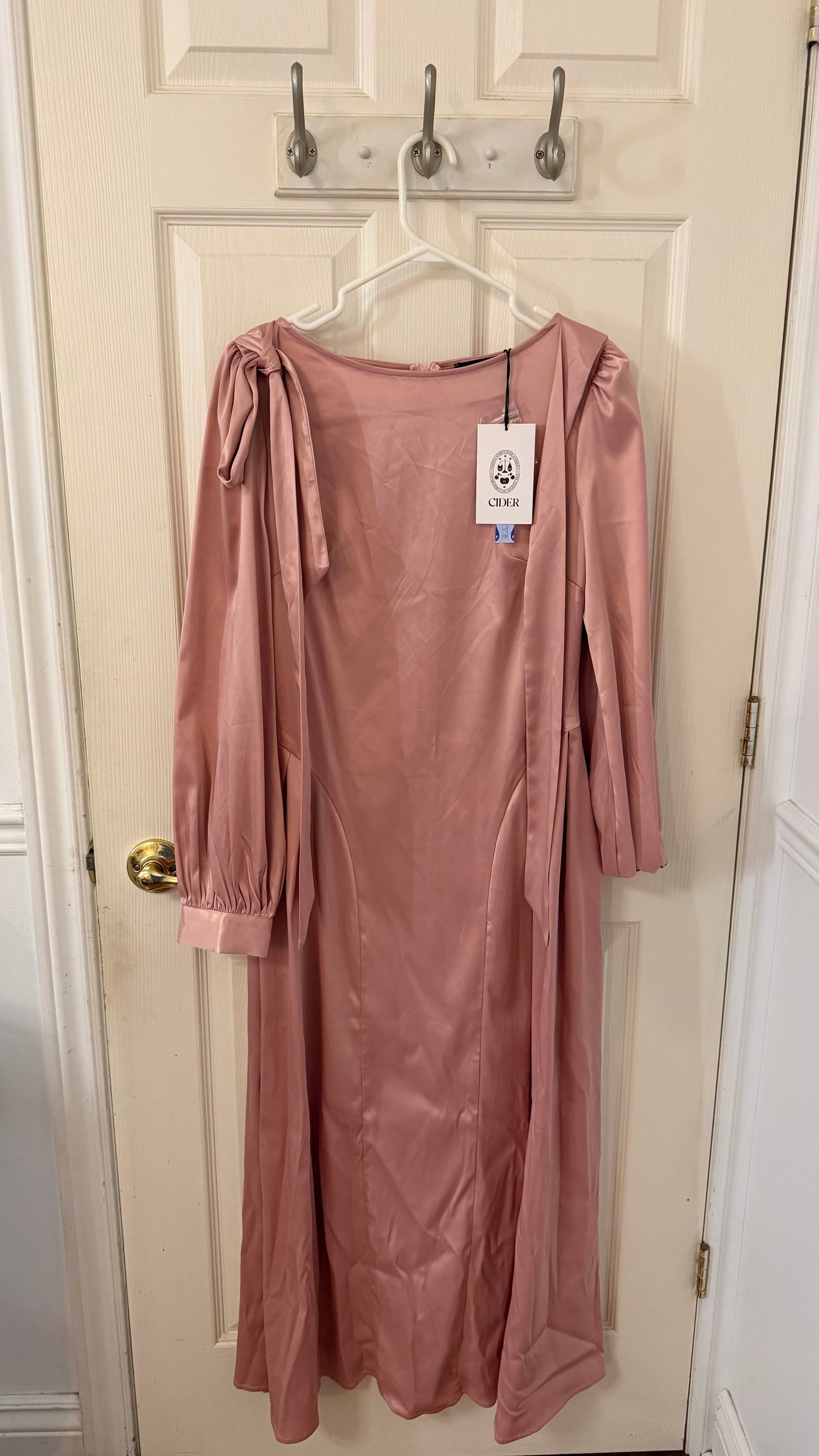 Cider Maxi Bow Pink Silk Dress