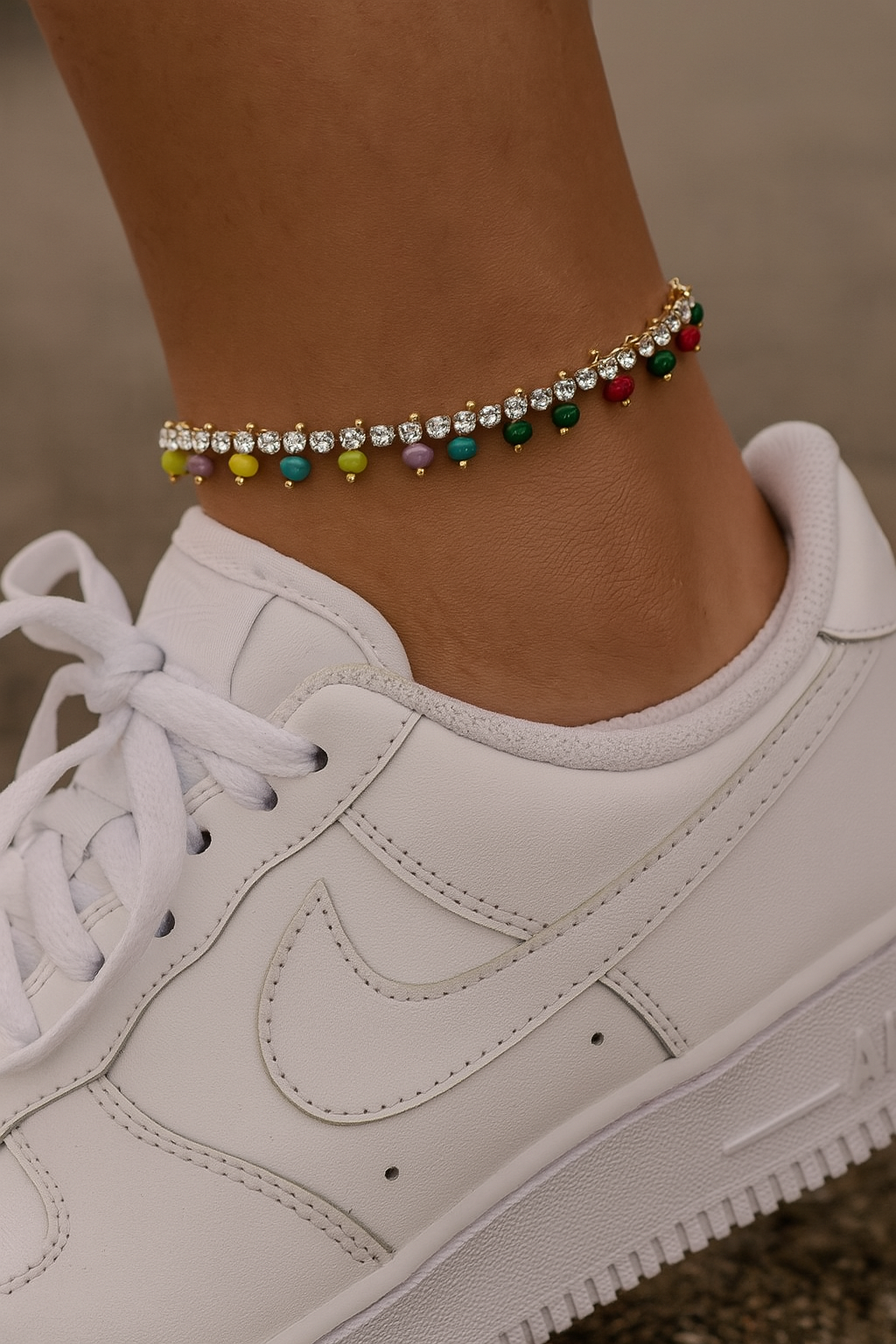 Rainbow Drop Crystal Anklet (Gold)