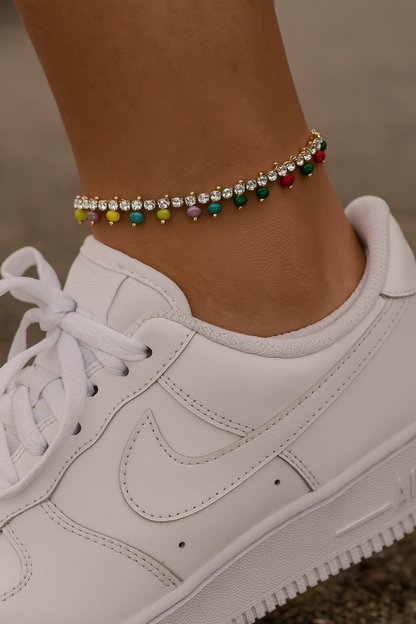 Rainbow Drop Crystal Anklet (Gold)