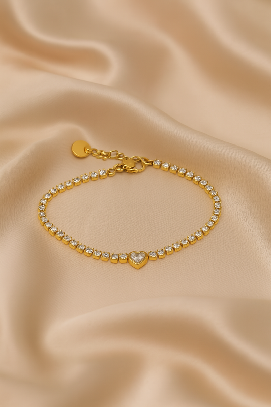 Heart Tennis Bracelet (Gold & Silver)