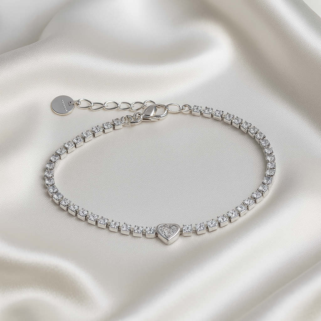 Heart Tennis Bracelet (Gold & Silver)