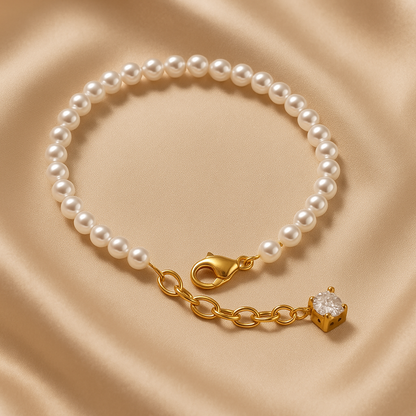 Pearl CZ Accent Bracelet — 18K Gold Plated