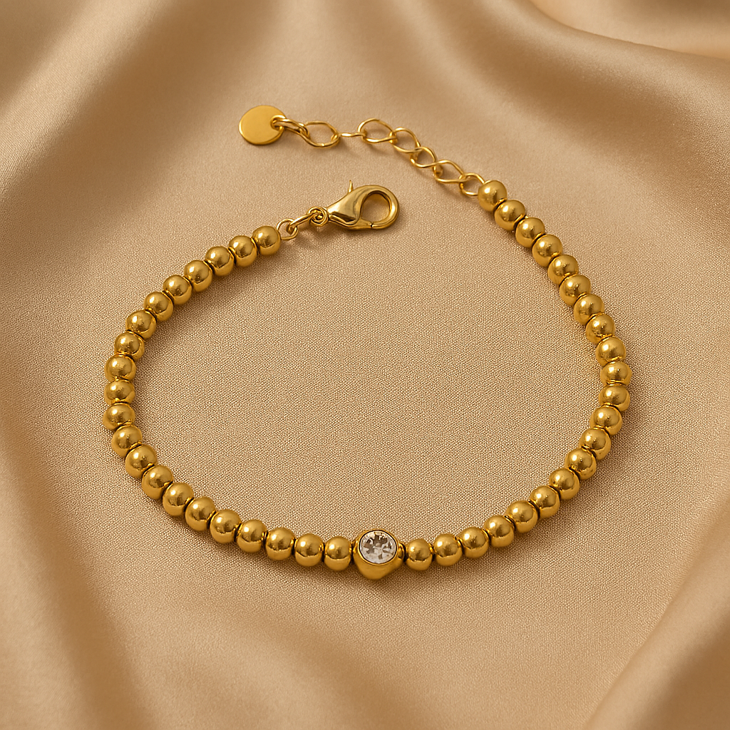 Gold Beaded CZ Bracelet — 18K Gold Plated
