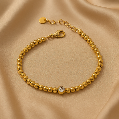 Gold Beaded CZ Bracelet — 18K Gold Plated