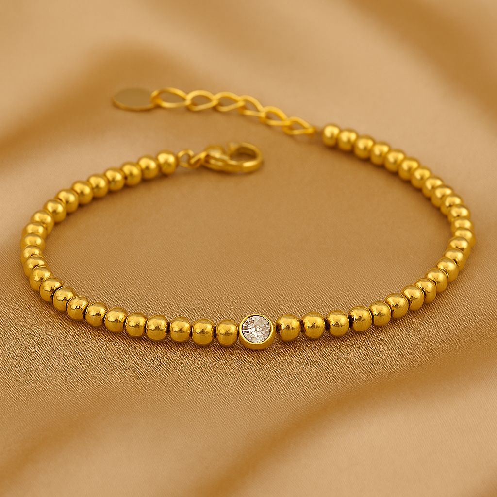 Gold Beaded CZ Bracelet — 18K Gold Plated